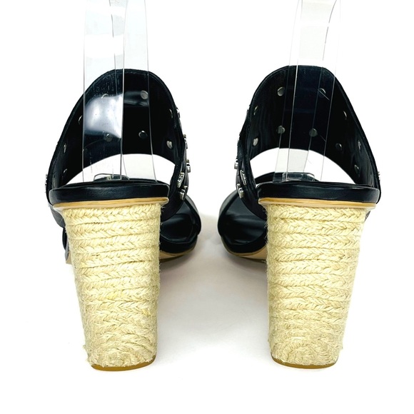 Rebecca Minkoff Black Leather Emily Studded Espadrille Sandals Size 9 - Picture 4 of 7